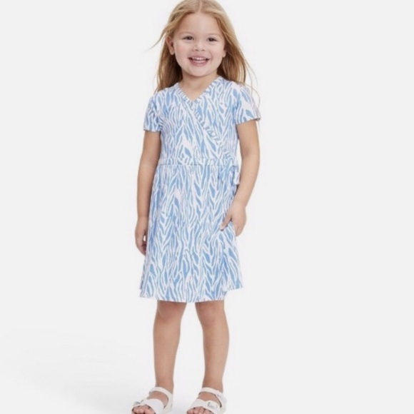 Diane Von Furstenberg Girls 4-5 Short Sleeve Twig Blue Wrap Dress - Picture 1 of 7